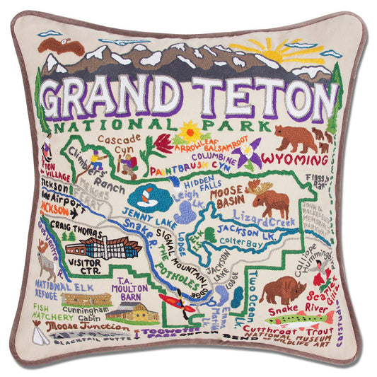 Grand Teton Hand-Embroidered Pillow-0