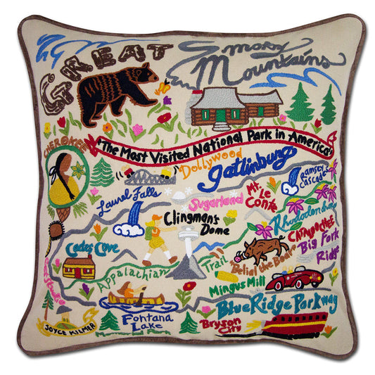 Great Smoky Mountains Hand-Embroidered Pillow-0