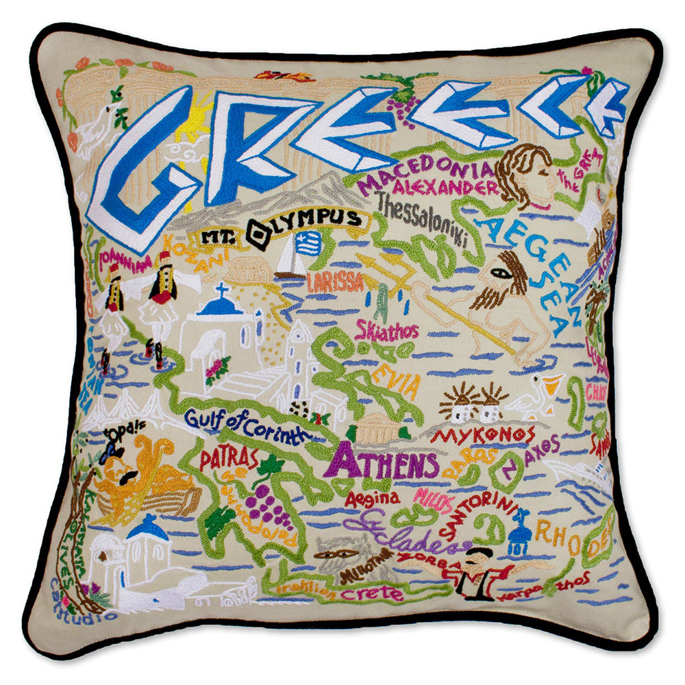 Greece Hand-Embroidered Pillow-0