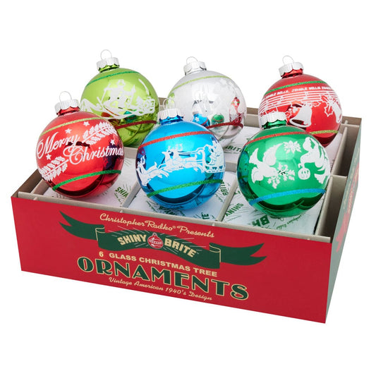 Holiday Splendor 6 Count 3.25" Signature Flocked Rounds by Shiny Brite-0