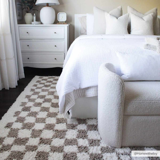Kieu Light Gray & Taupe Checkered Area Rug-0