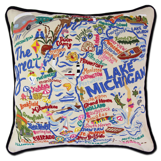 Lake Michigan Hand-Embroidered Pillow-0