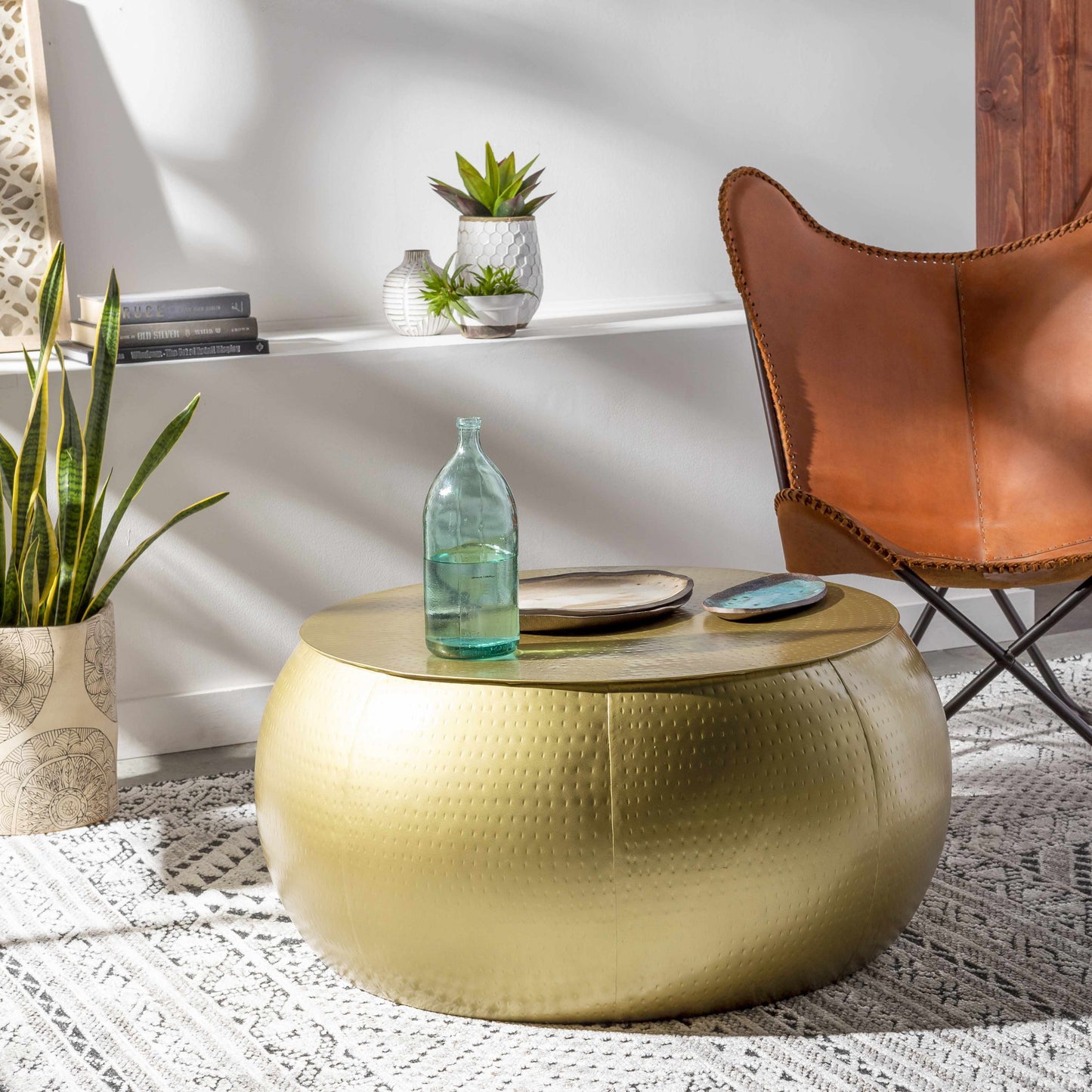 Lyncourt Golden Textured Round Coffee Table-1