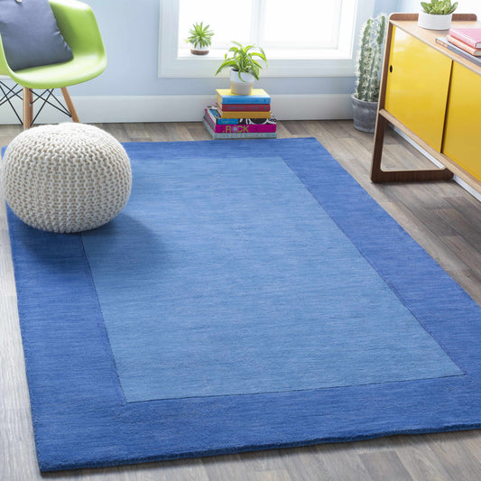 Macedon Blue Bordered Wool Rug-0