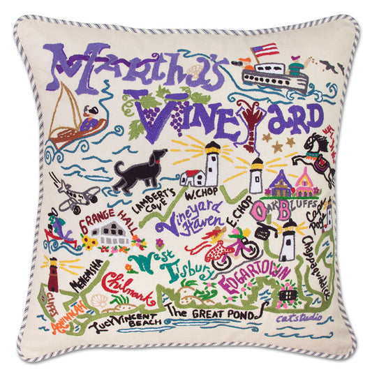 Martha's Vineyard Hand-Embroidered Pillow-0