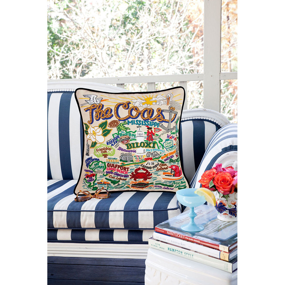 Mississippi Coast Hand-Embroidered Pillow-3