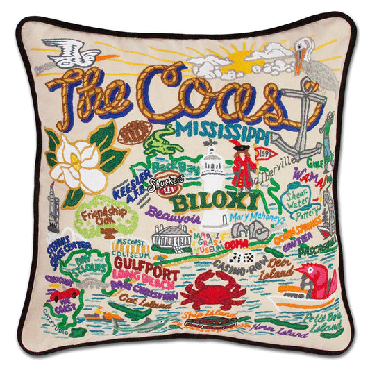 Mississippi Coast Hand-Embroidered Pillow-0