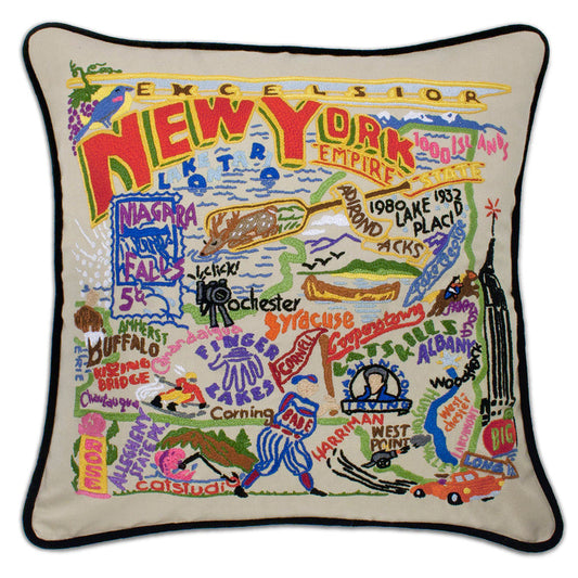 New York State Hand-Embroidered Pillow-0