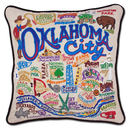Oklahoma City Hand-Embroidered Pillow-0