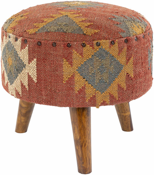 Brick Red Wood Frame Ottoman Stool-0
