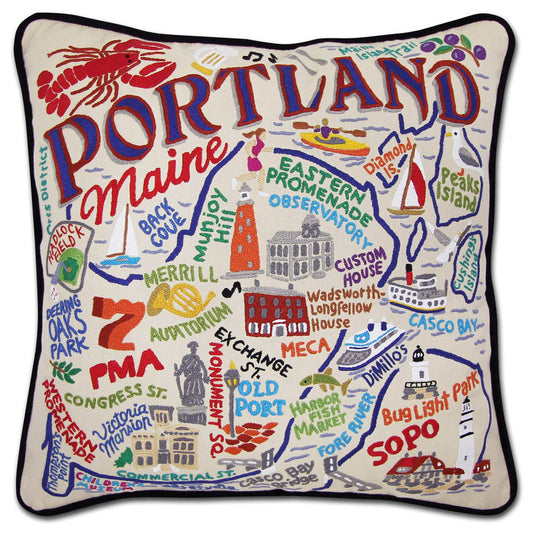 Portland, ME Hand-Embroidered Pillow by CatStudio-0