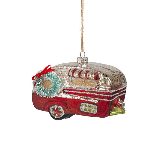 Red Canned Ham Vintage Camper Glass Ornament-0