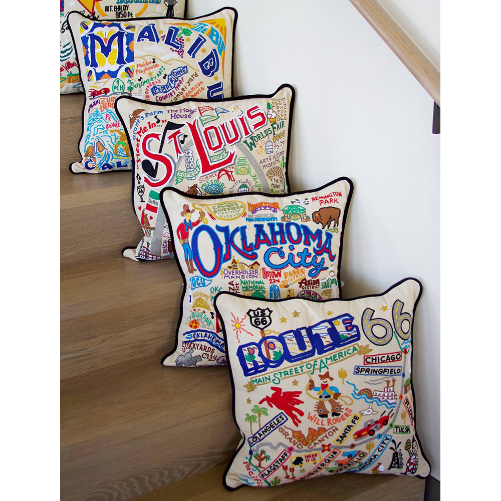 Route 66 Hand-Embroidered Pillow-3