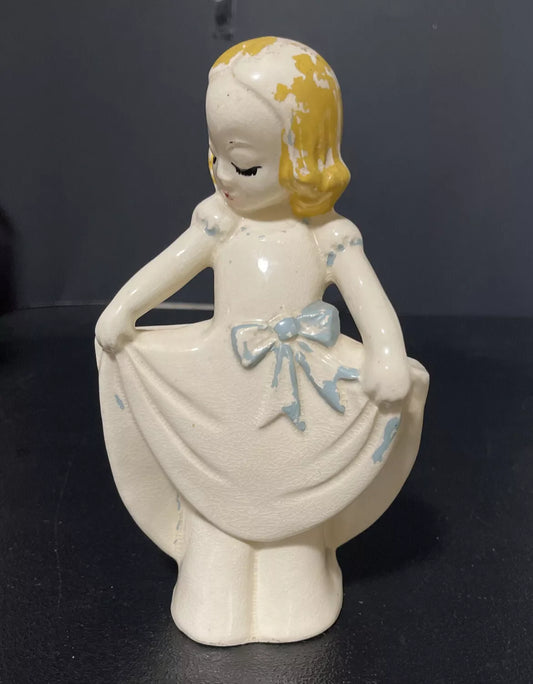 Vintage 1940’s Oakwood Artware Shy Anne Double Planter Vase Zainsville Ohio USA-0