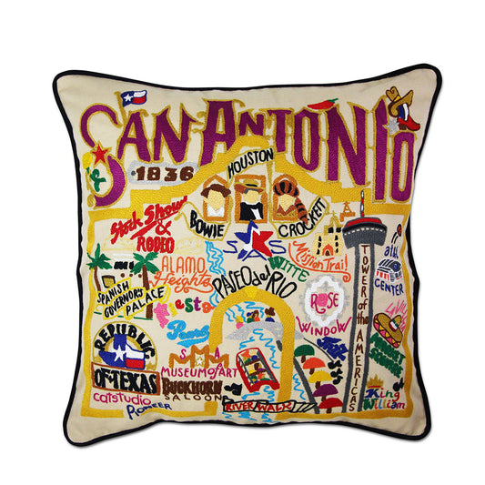San Antonio, TX Hand-Embroidered Pillow-0