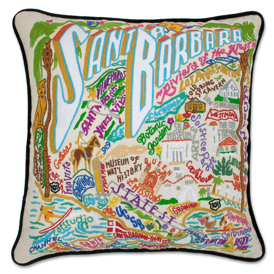 Santa Barbara, CA Hand-Embroidered Pillow-0
