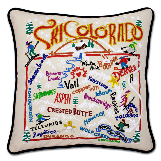 Ski Colorado Hand-Embroidered Pillow-0