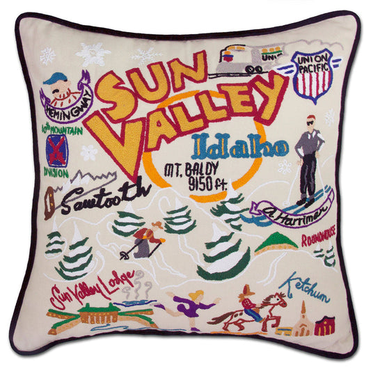 Ski Sun Valley Hand-Embroidered Pillow-0