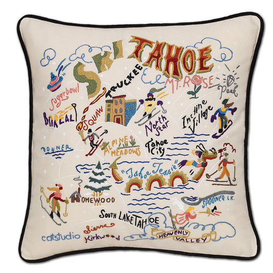 Ski Tahoe Hand-Embroidered Pillow-0