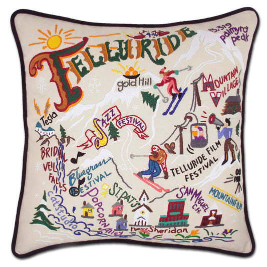 Ski Telluride Hand-Embroidered Pillow-0