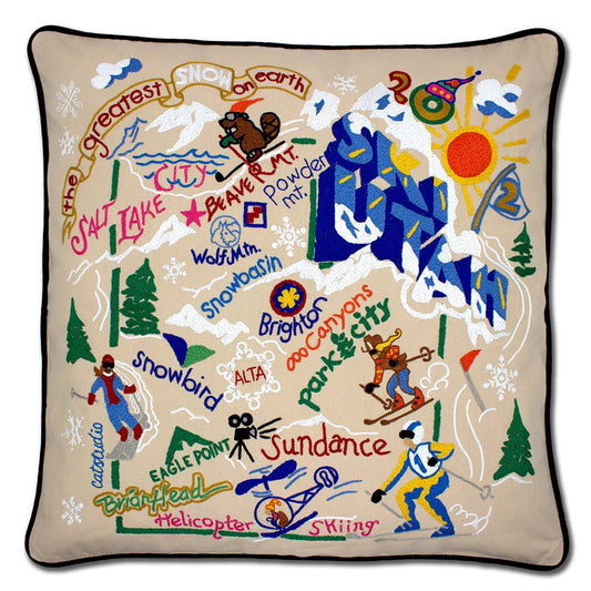 Ski Utah Hand-Embroidered Pillow-0