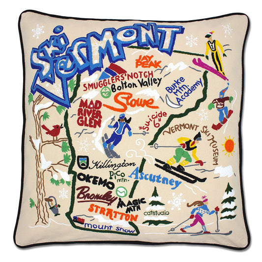 Ski Vermont Hand-Embroidered Pillow-0