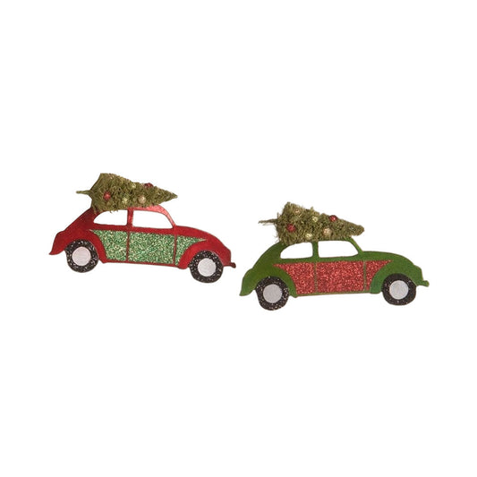 Tin Punch Buggy with Tree Ornament Set of 2 by Bethany Lowe Designs-0
