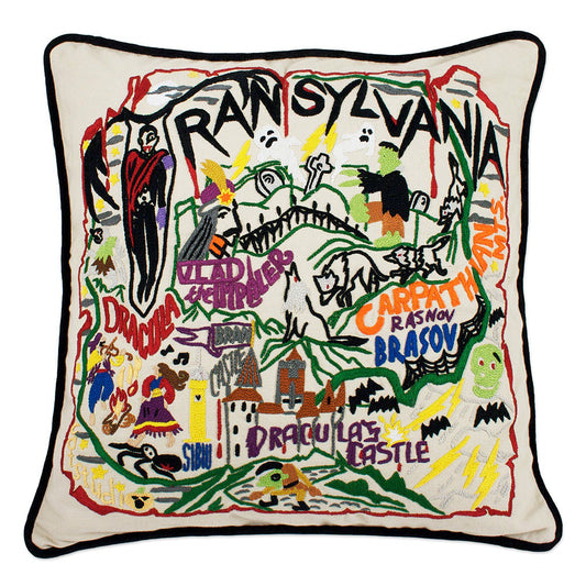 Transylvania Halloween Hand-Embroidered Pillow-0