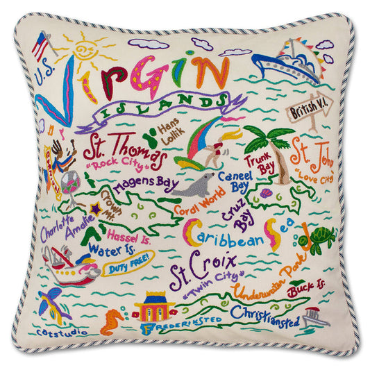 Virgin Islands Hand-Embroidered Pillow-0