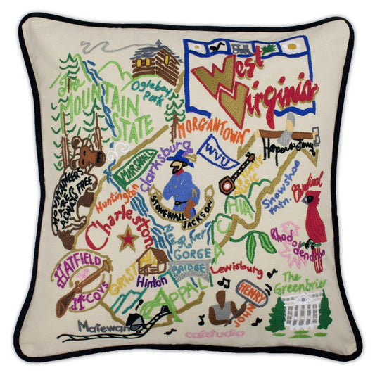 West Virginia Hand-Embroidered Pillow-0