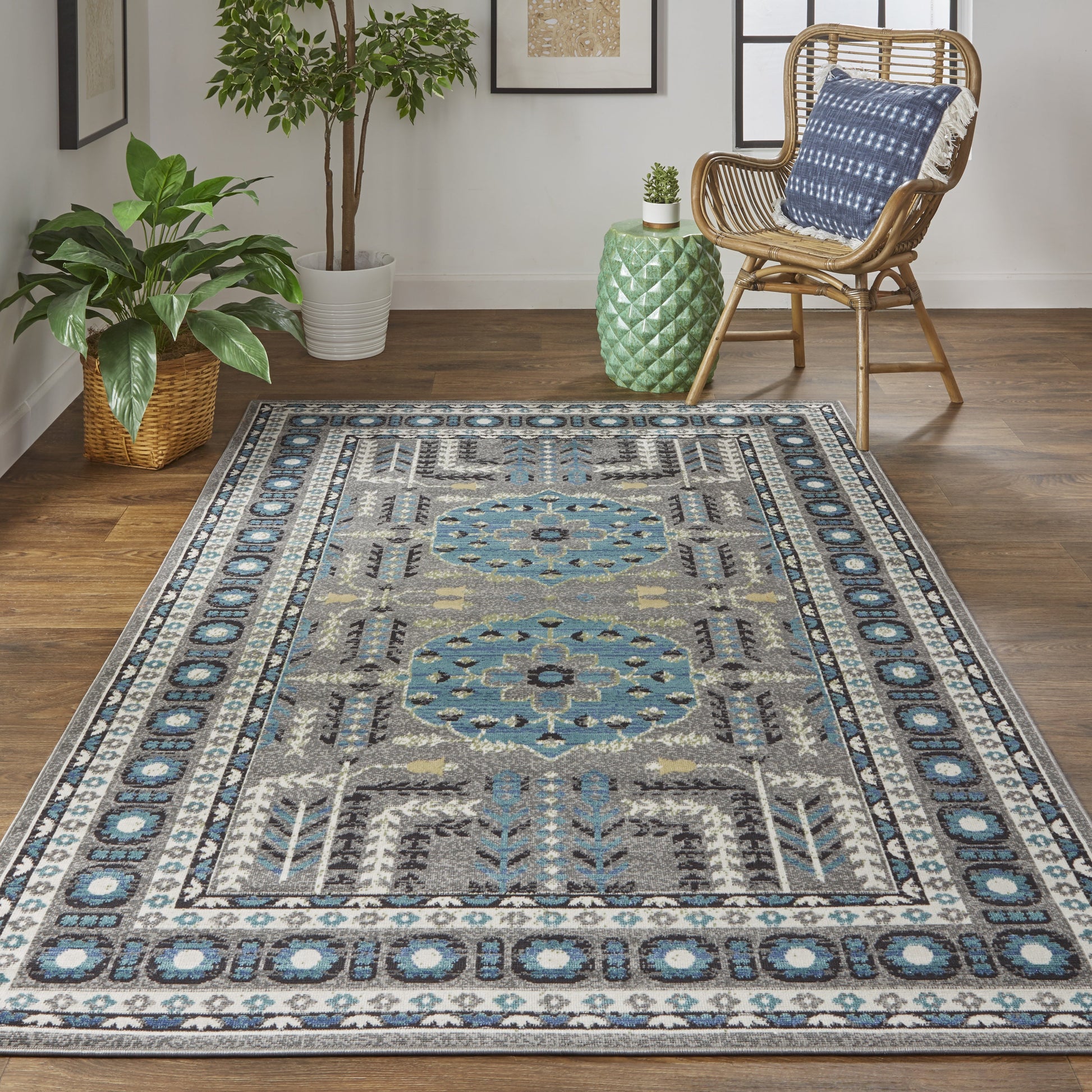 Foster Transitional Medallion - Gray/Blue/Green - Clearance-1