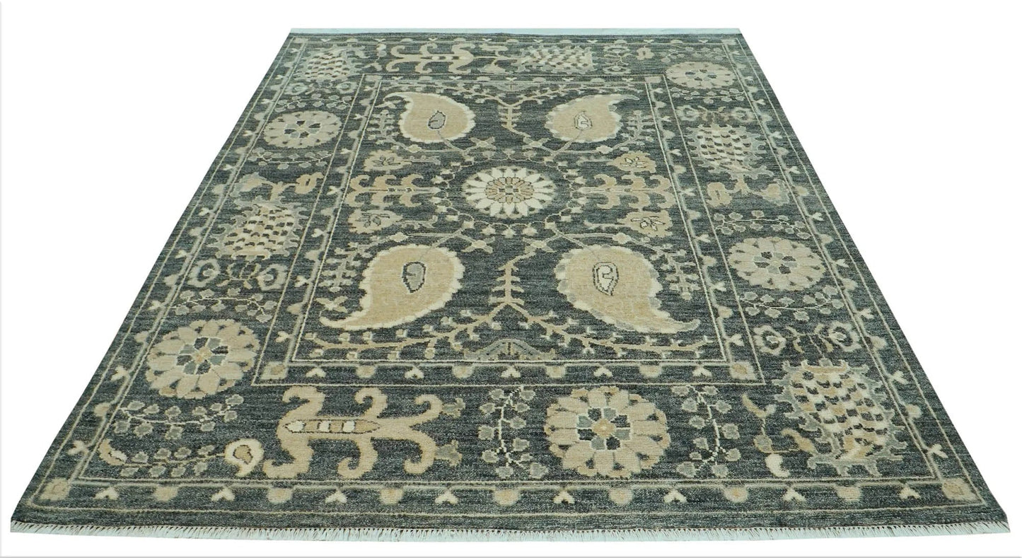 LoomBloom 8x10 Slate Hand Knotted Transitional Oushak Wool Oriental Area Rug-2