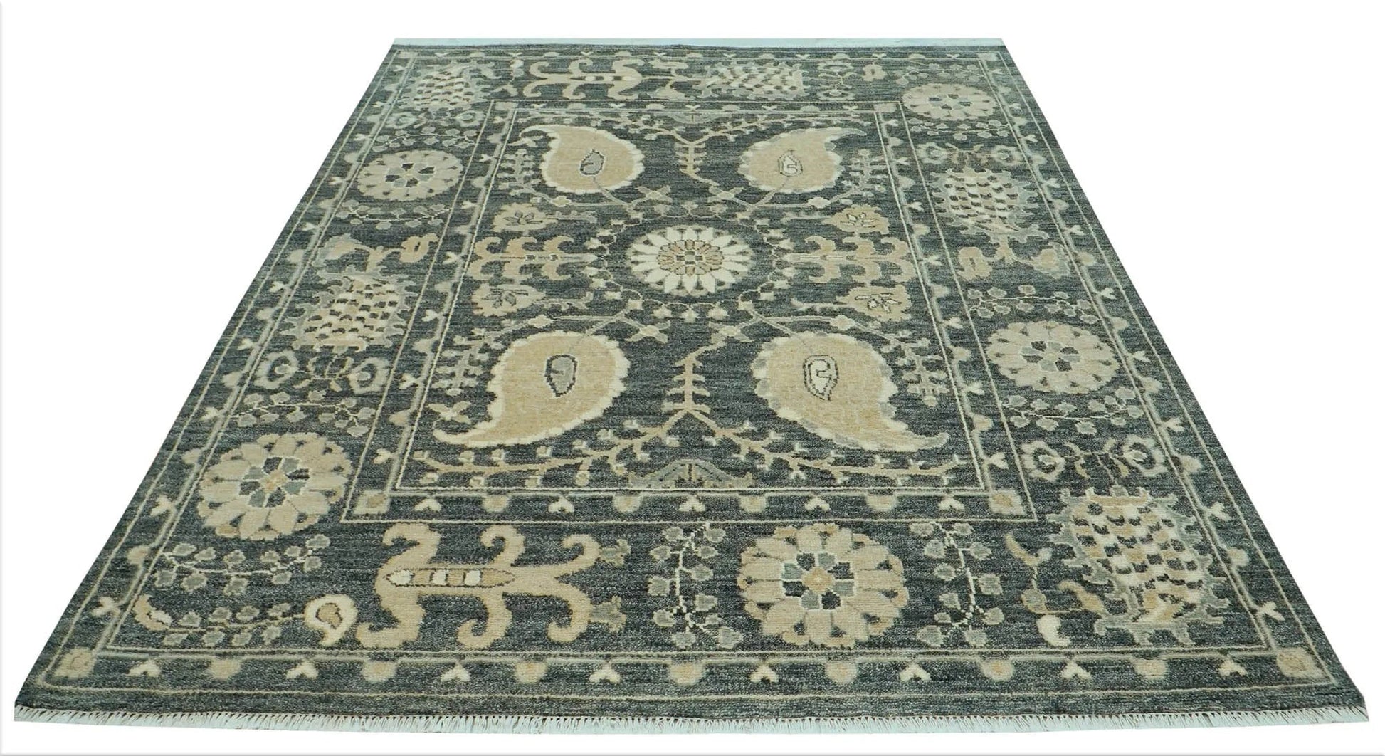 LoomBloom 8x10 Slate Hand Knotted Transitional Oushak Wool Oriental Area Rug-2