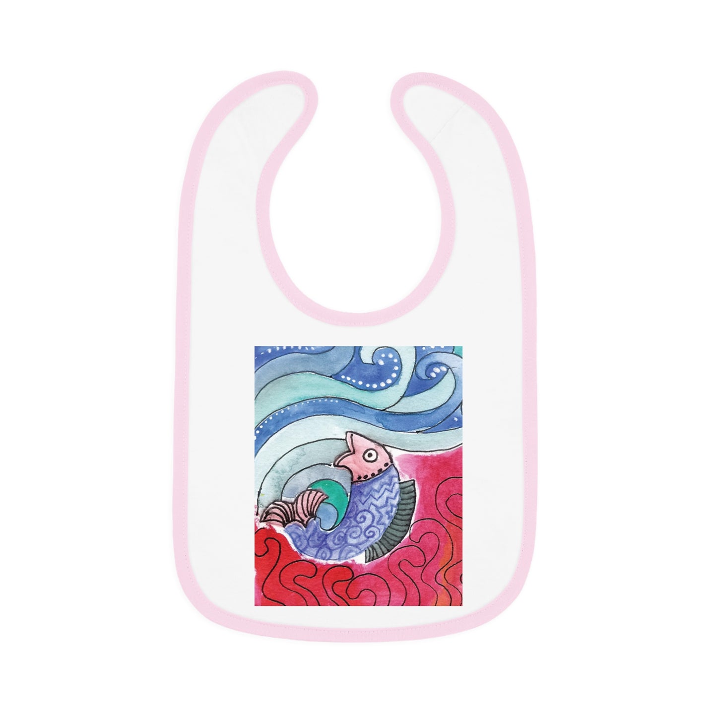 Whimsical Baby Bib with Contrast Trim, Colorful Fish Design, Ideal for Baby Showers, Toddler Mealtime, Cute Gift Idea by Japochine