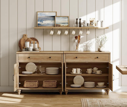 WAMAPT Buffet Cabinet with 4 Doors and 2 Drawers, Large Coffee Bar Tables Wood Kitchen Storage Cabinets with Storage Cabinets, Modern Farmhouse Sideboard Credenza for Dining Room, Oak, 68 Inch-2