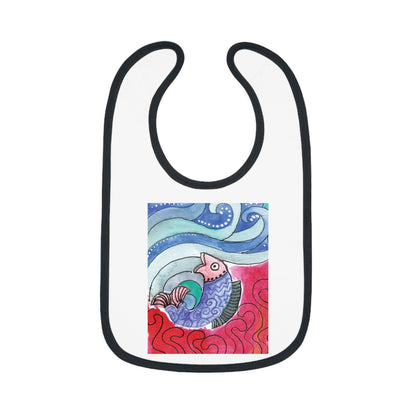 Whimsical Baby Bib with Contrast Trim, Colorful Fish Design, Ideal for Baby Showers, Toddler Mealtime, Cute Gift Idea by Japochine
