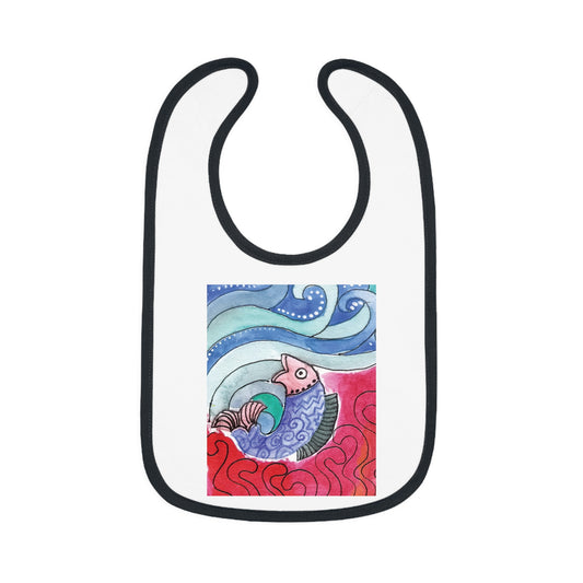 Whimsical Baby Bib with Contrast Trim, Colorful Fish Design, Ideal for Baby Showers, Toddler Mealtime, Cute Gift Idea by Japochine