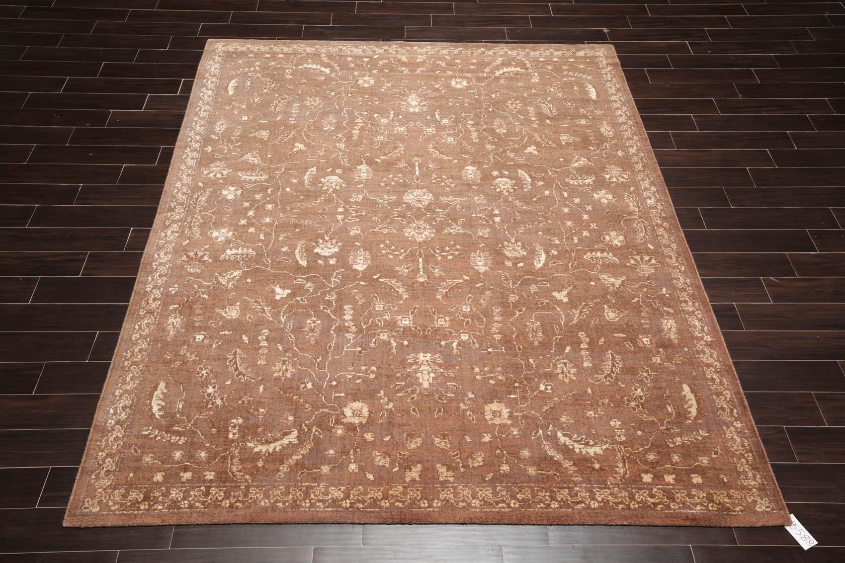 7'1" x 9' 100% New Zealand Wool Transitional Oriental Area Rug Brown-1