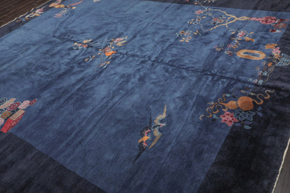 10x14 Royal Blue, Navy Hand Knotted Oriental 100% Wool Art Deco Peking Oriental Area Rug-3