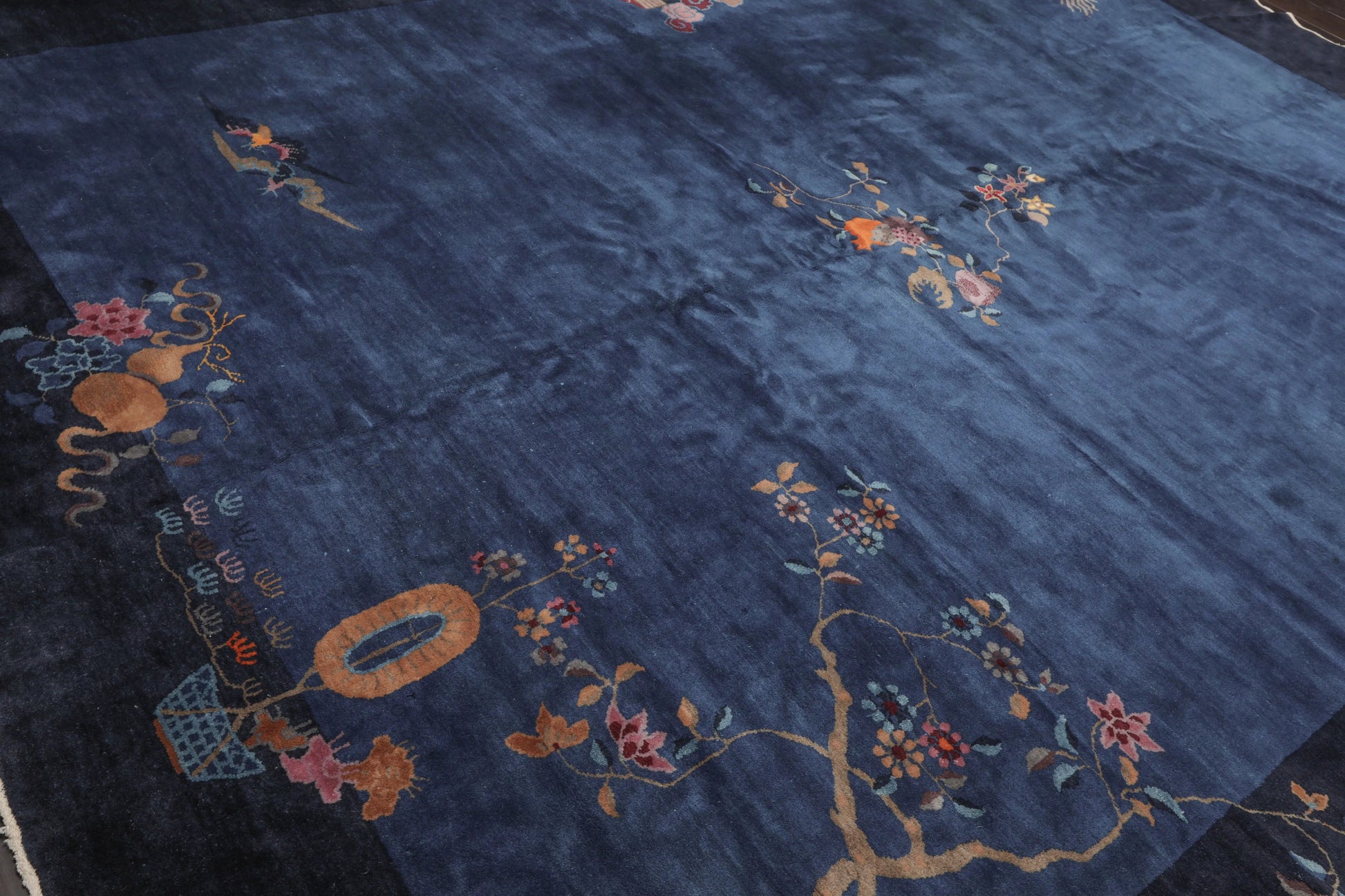 10x14 Royal Blue, Navy Hand Knotted Oriental 100% Wool Art Deco Peking Oriental Area Rug-4