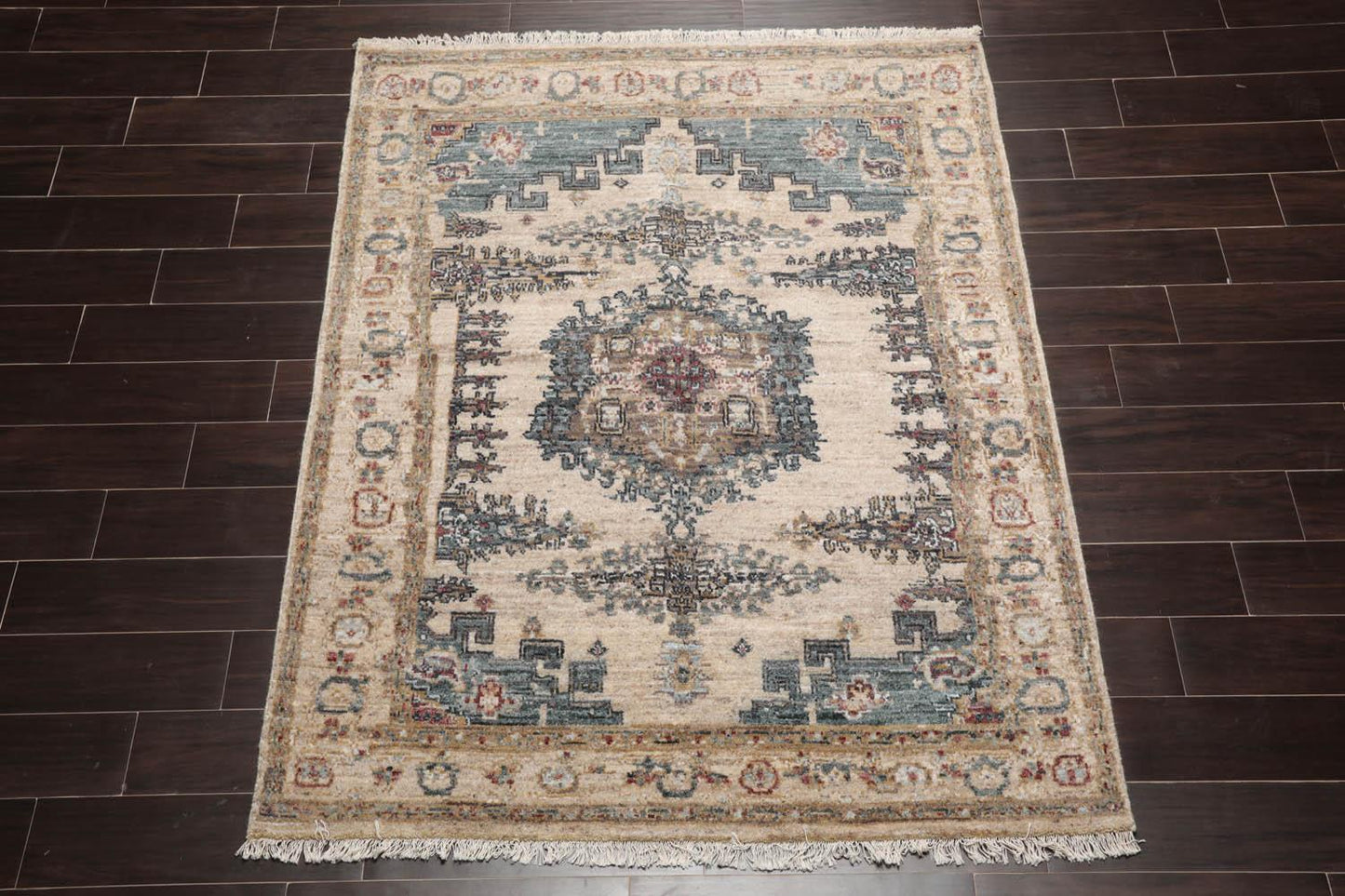5'2"x6'1" Hand Knotted 100% Wool Muted Turkish Oushak Traditional Oriental Area Rug Beige, Blue Color-2