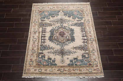 5'2"x6'1" Hand Knotted 100% Wool Muted Turkish Oushak Traditional Oriental Area Rug Beige, Blue Color-2