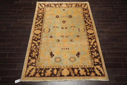 6'1''x9'1'' Hand Knotted Oushak 100% Wool Oushak Traditional Oriental Area Rug Pale Aqua, Chocolate Color-3