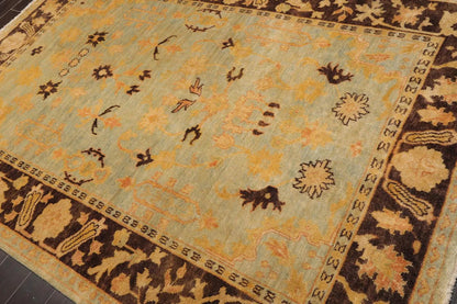 6'1''x9'1'' Hand Knotted Oushak 100% Wool Oushak Traditional Oriental Area Rug Pale Aqua, Chocolate Color-4