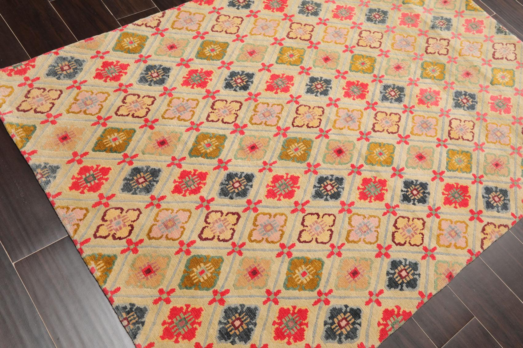 3'11" x 5'8" Swiss Wash Hand Knotted Wool Tibetan Classic Phurba Dorje Area Rug-3