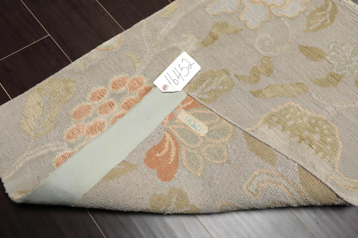 2' x 3' Hand Knotted Wool & Silk Transitional Tibetan Oriental Area Rug Gray-3