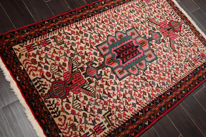 3’5”x5’3" Vintage Hand Knotted Wool Geometrical Tabriz Oriental Area Rug Beige-2