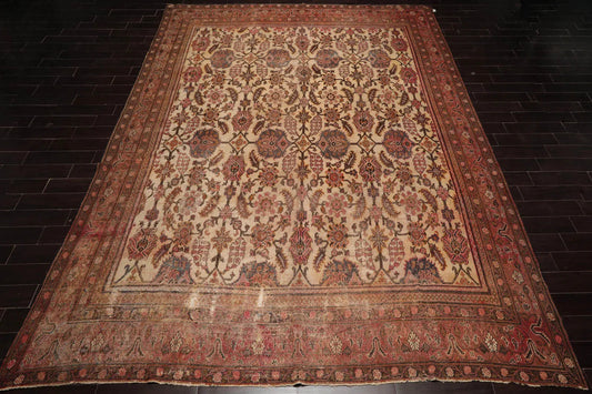 10x14 Beige, Rust Hand Knotted 100% Wool Mahal Traditional Oriental Area Rug-1