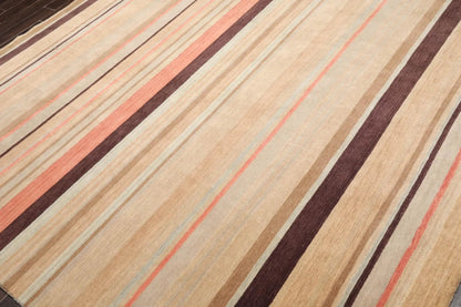 8' x 10' Handmade Tibetan Wool Designer Stripes Modern Oriental Area Rug Beige-1