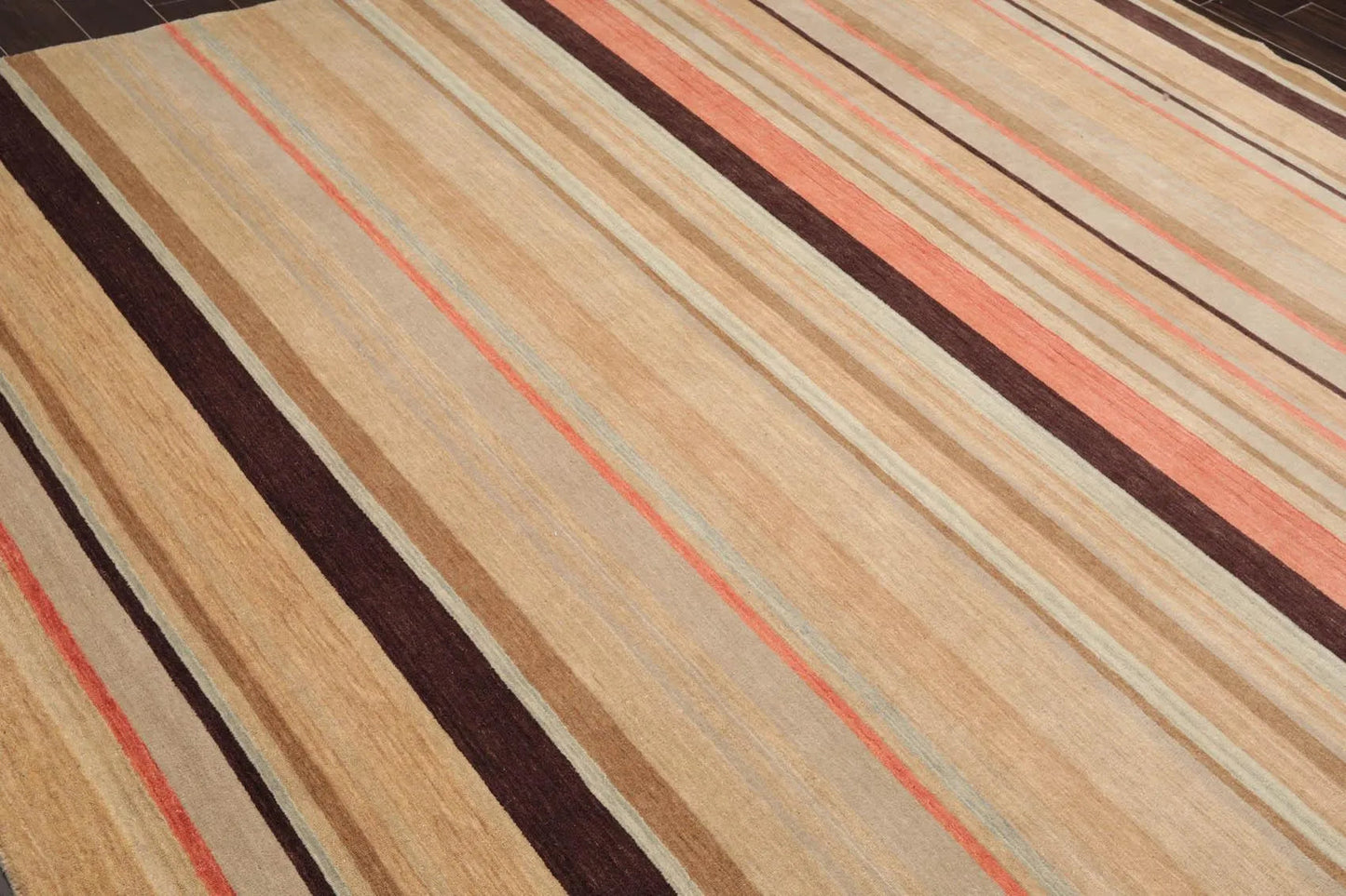 8' x 10' Handmade Tibetan Wool Designer Stripes Modern Oriental Area Rug Beige-2
